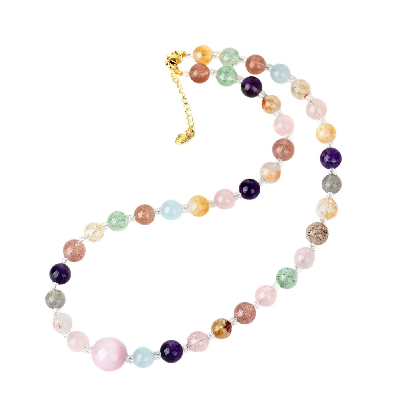 Natural Crystal Multi-Gem Collarbone Necklace | Amethyst & Yellow Tower Crystal for Wealth & Harmony