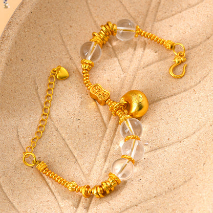 Golden Fu Coil White Crystal Bracelet - Wealth & Fortune Chinese Retro Jewelry