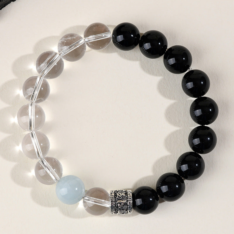 Pure White Crystal Obsidian Aquamarine Bracelet | Spiritual Cleansing & Elegant Protection