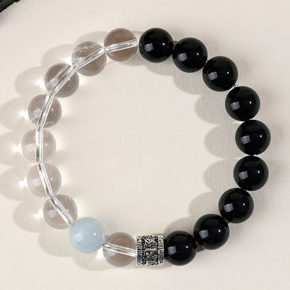 Pure White Crystal Obsidian Aquamarine Bracelet | Spiritual Cleansing & Elegant Protection