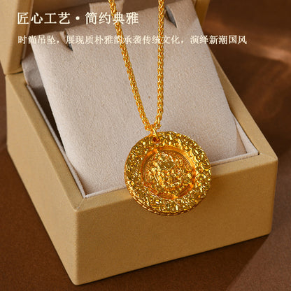 Golden Eight Treasures God of Wealth Pendant Necklace | Tibetan Retro Collarbone Chain for Prosperity