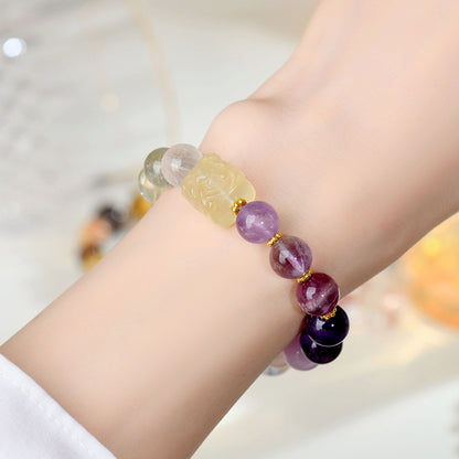 Lemon Yellow Crystal Phoenix Peony Bracelet | Natural Gemstone Women's Spiritual Jewelry