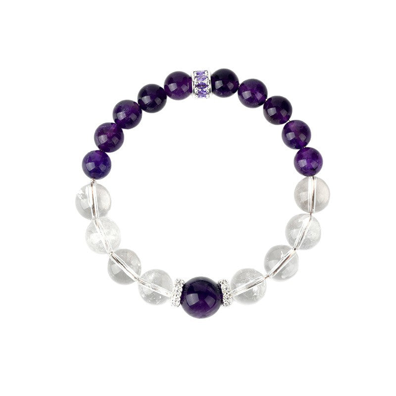 Natural Uruguay Amethyst & White Crystal Bracelet - Spiritual Harmony & Elegance for Women