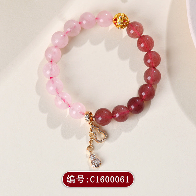 Natural Rose Quartz Strawberry Quartz Tassel Bracelet - Peach Blossom Love Charm for Women