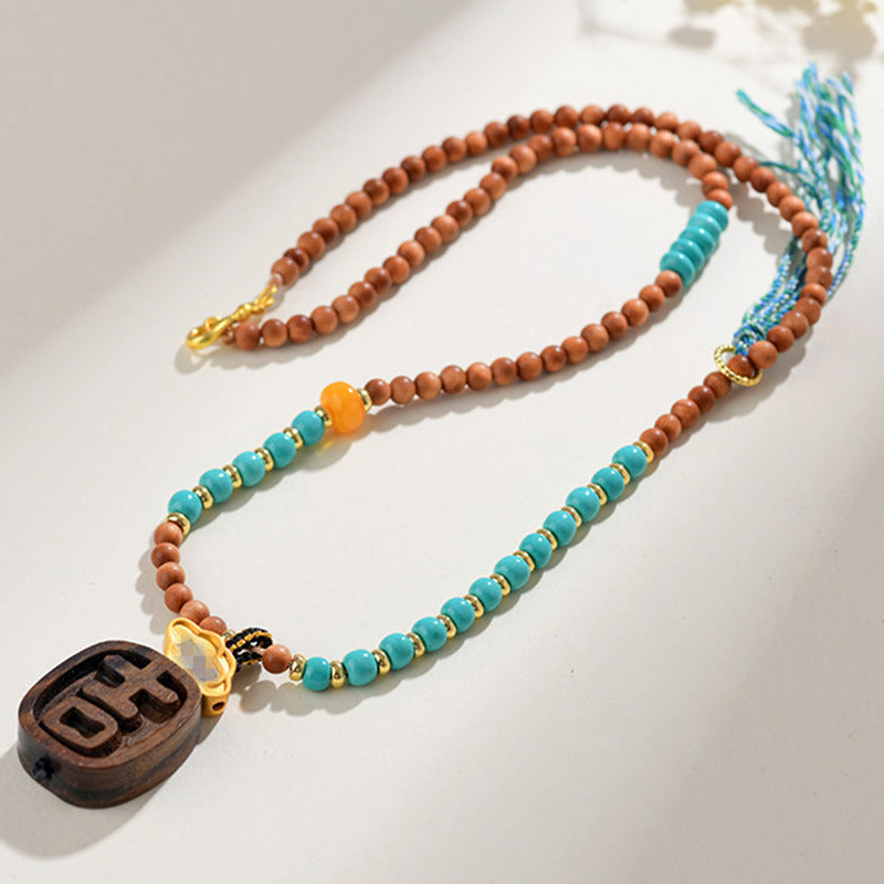 Antique Buddhist Prayer Beads Necklace with Agarwood and Red Sandalwood - Spiritual Meditation Accessory