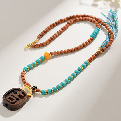 Antique Buddhist Prayer Beads Necklace with Agarwood and Red Sandalwood - Spiritual Meditation Accessory