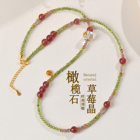 Natural Peridot Strawberry Crystal Multi-Circle Bracelet & Necklace | S925 Silver Dual-Use Women's Spiritual Jewelry