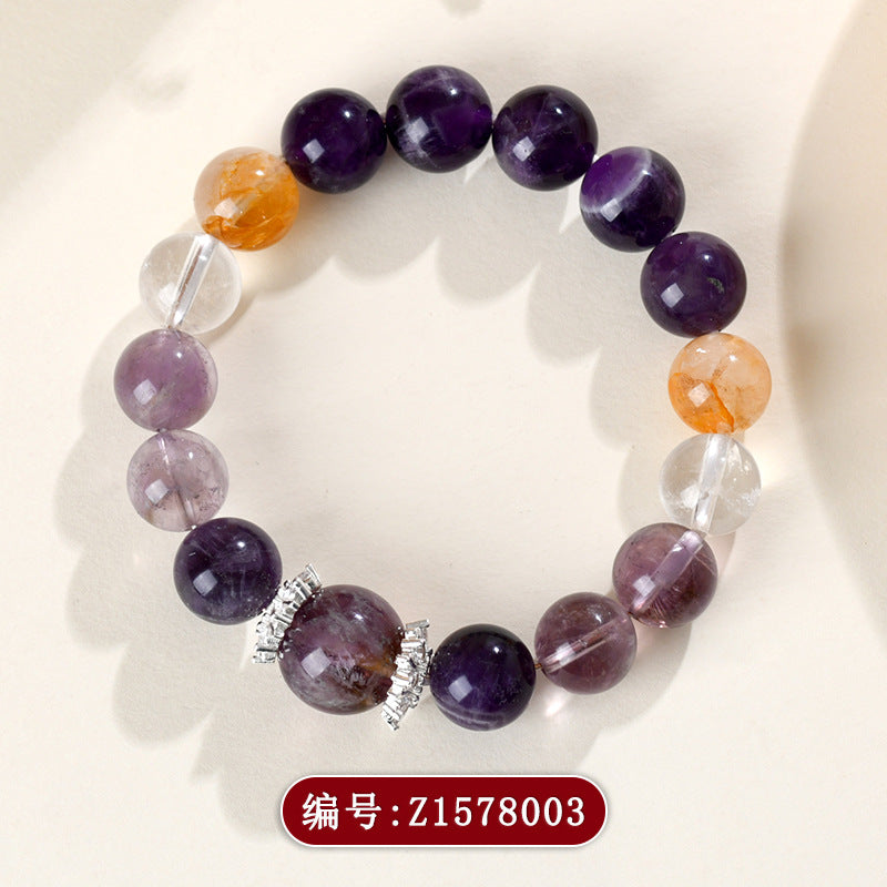 Natural Amethyst Yellow Gum Flower White Crystal Bracelet - Spiritual Harmony & Energy Balance
