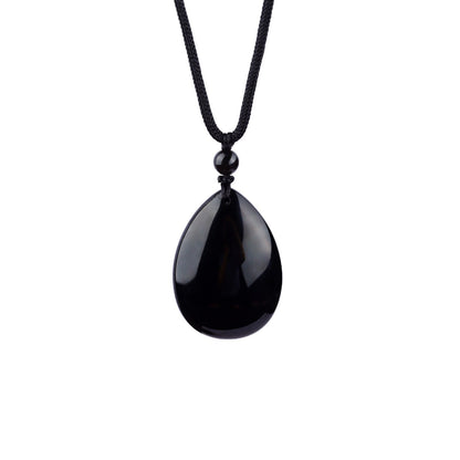 Natural Rainbow Eye Black Gold Obsidian Water Drop Pendant - Spiritual Couple Necklace for Harmony & Protection