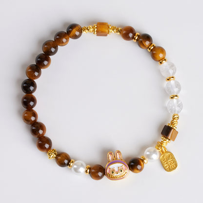 Natural Tiger Eye Stone White Crystal Elf Bracelet｜Protection Luck Charm Women's Fashion