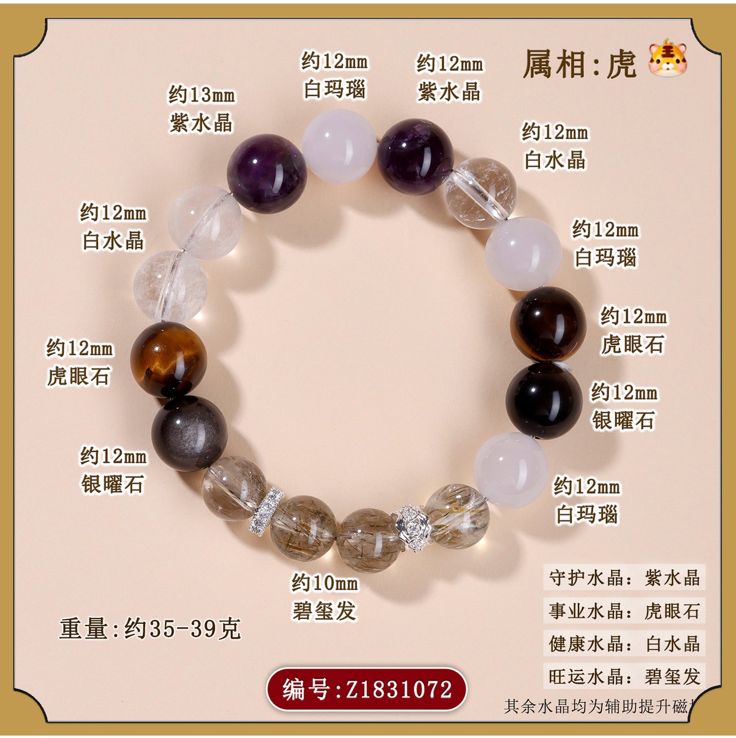 Twelve Zodiac Natural Crystal Multi-Gem Bracelet – Mystical Fortune & Spiritual Harmony Charm