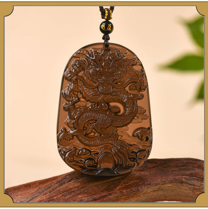 Natural Obsidian S Dragon Pendant - Zodiac Year Charm for Protection and Prosperity