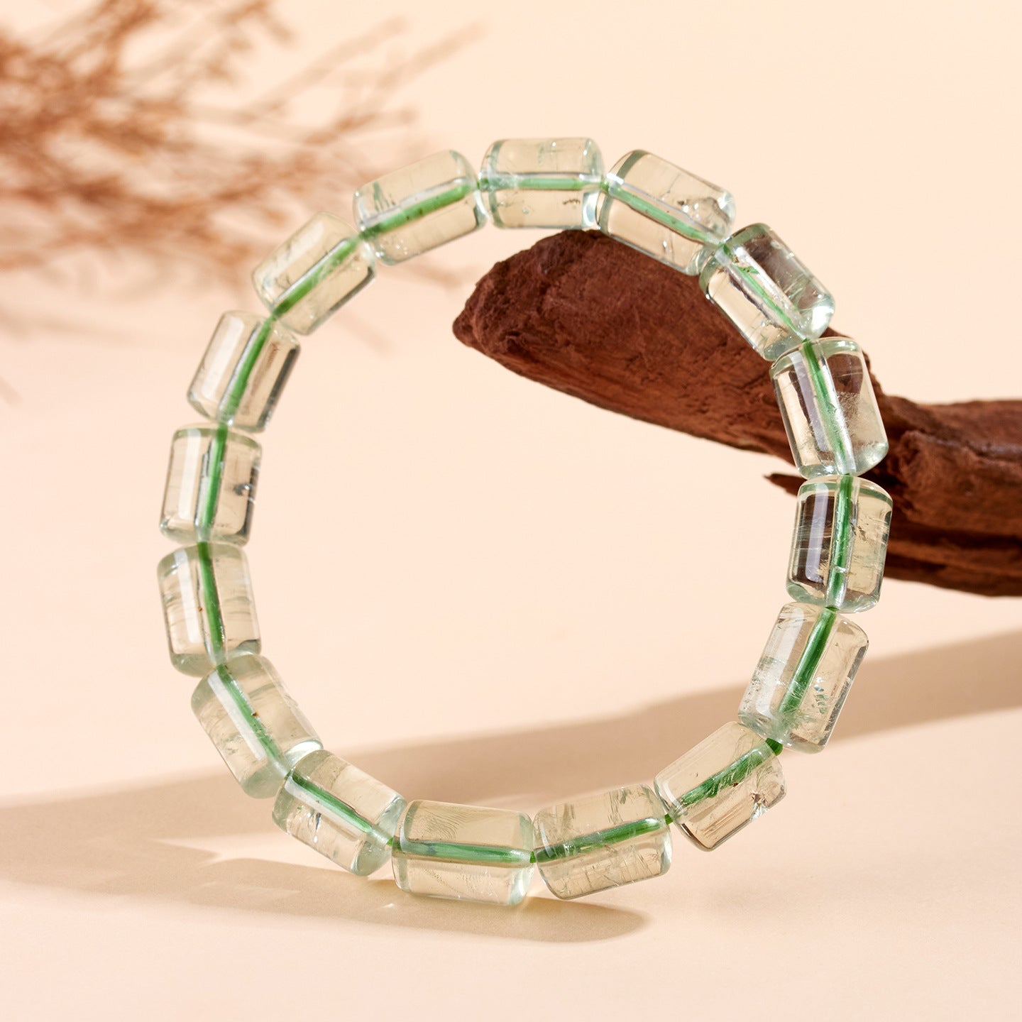 Natural Green Crystal Barrel Bead Bracelet | Elegant Charm for Women's Luck & Style