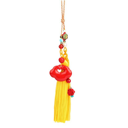 Natural High Content Cinnabar Ruyi Lock Pendant - Auspicious Protection Charm for Car and Bag