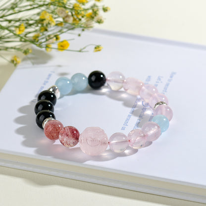 Natural Rose Quartz Aquamarine Scorpio Zodiac Bracelet | Love Harmony Crystal Energy Charm