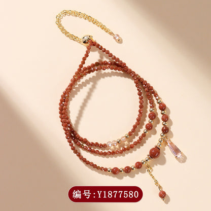 Golden Sandstone Three-Circle Bracelet | Adjustable Women's Spiritual Jewelry for Protection and Wealth