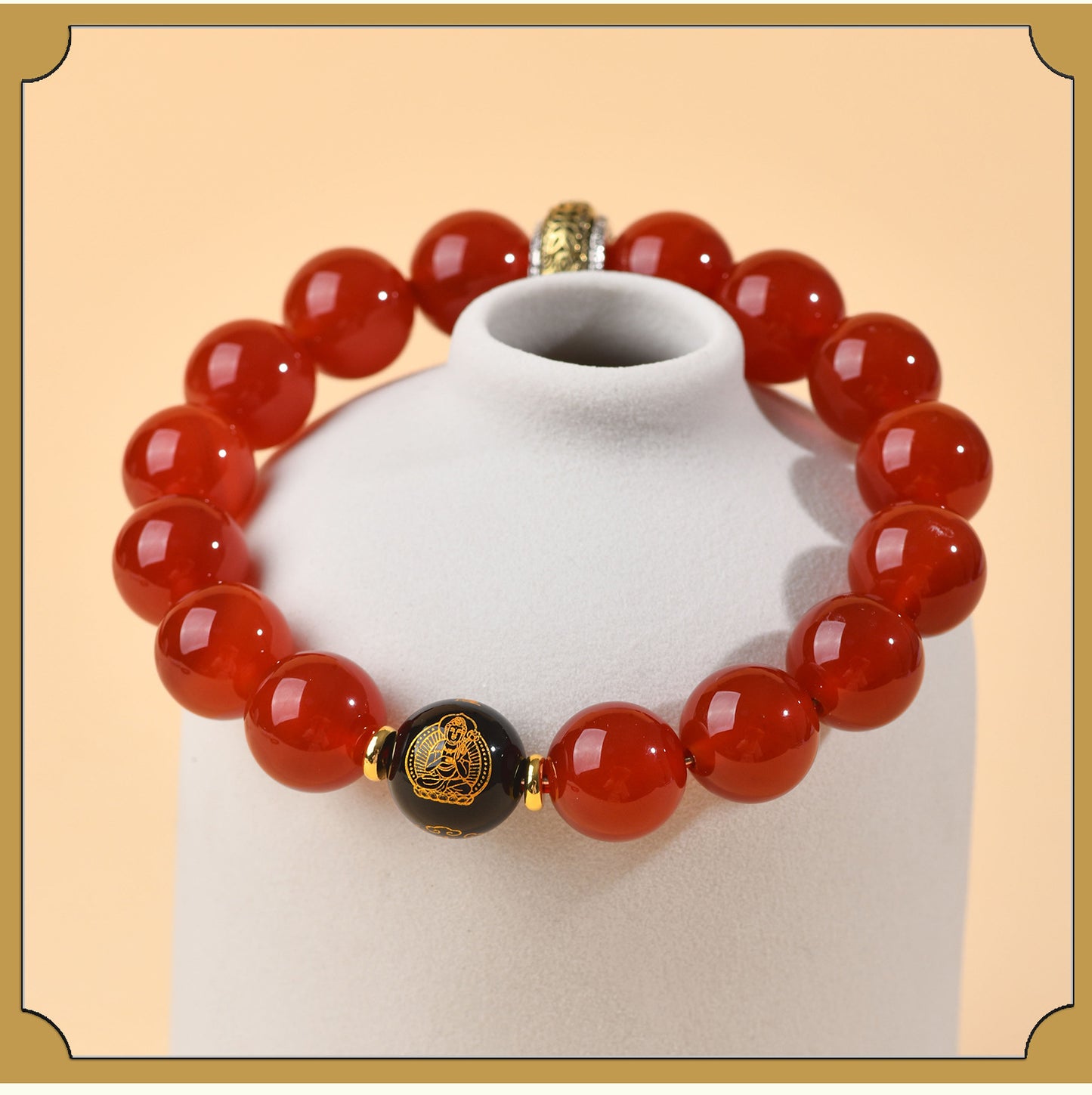 Natural Red Agate Zodiac Birth Buddha Six-Word Mantra Couple Bracelet for Birth Year Blessings