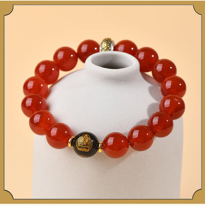 Natural Red Agate Zodiac Birth Buddha Six-Word Mantra Couple Bracelet for Birth Year Blessings