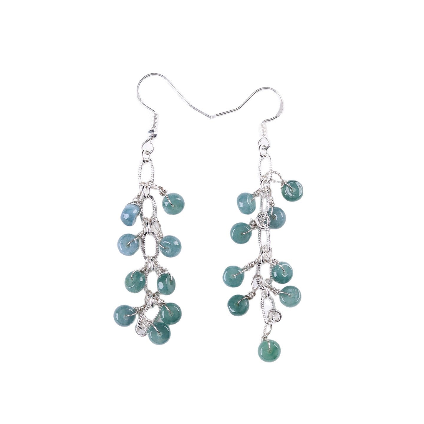 Natural Blue Green Jade Earrings with Tassel | Chinese Style Light Luxury Women's Jewelry