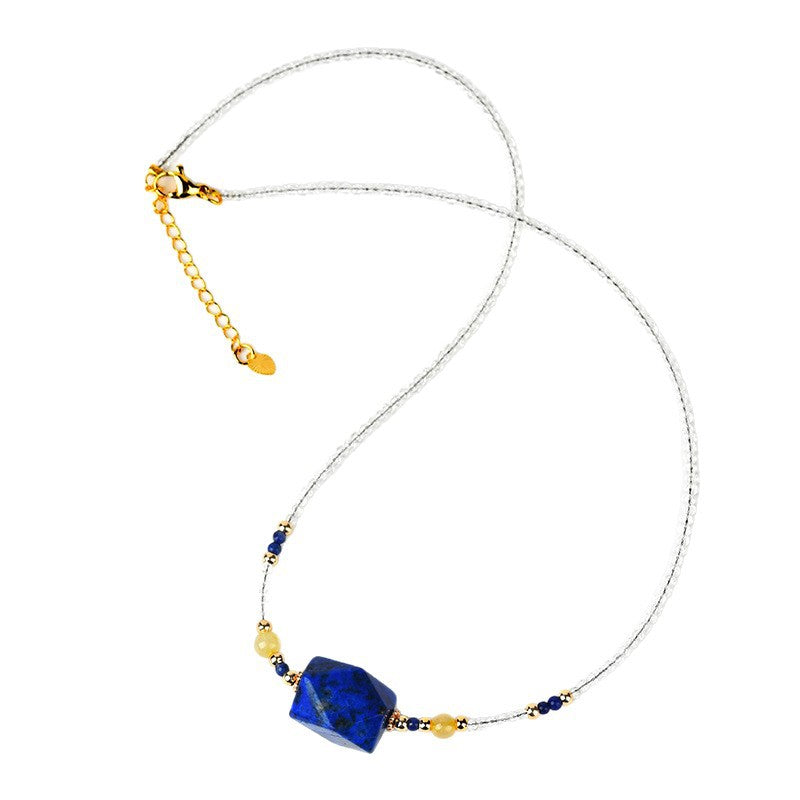 Natural White Crystal Lapis Lazuli Yellow Rutilated Quartz Collarbone Necklace | Spiritual Energy Protection & Wealth Attraction