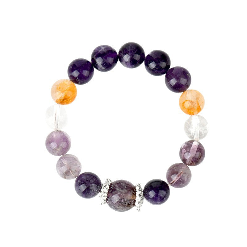 Natural Amethyst Yellow Gum Flower White Crystal Bracelet - Spiritual Harmony & Energy Balance