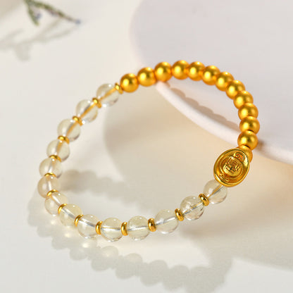 Lemon Yellow Crystal Gold Ingot Bracelet | Wealth & Prosperity Chinese Style Women's Jewelry