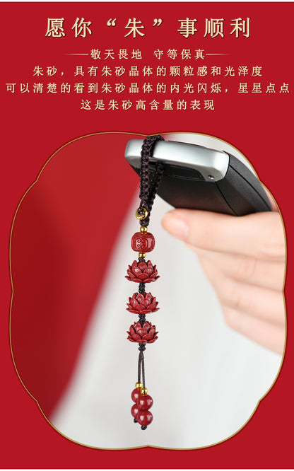 Natural Purple Gold Cinnabar Lotus Keychain - Step by Step Lotus Car Pendant for Protection & Wealth