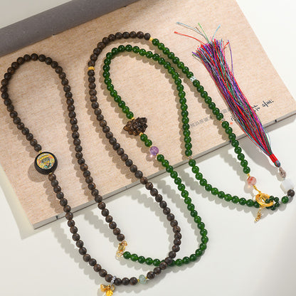 Agarwood Jade Multi-Use Crossbody Chain | Zen Buddhist Bead Necklace for Peace and Prosperity