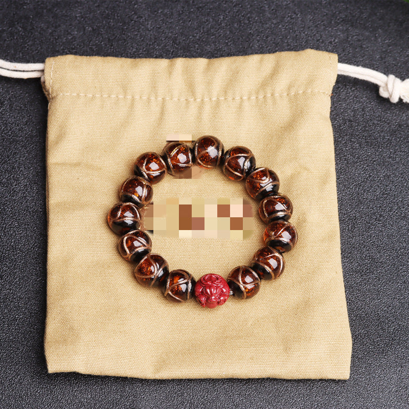 Tiger Year Incense Ash Glazed Bead Bracelet - Mystical Protection and Fortune Talisman