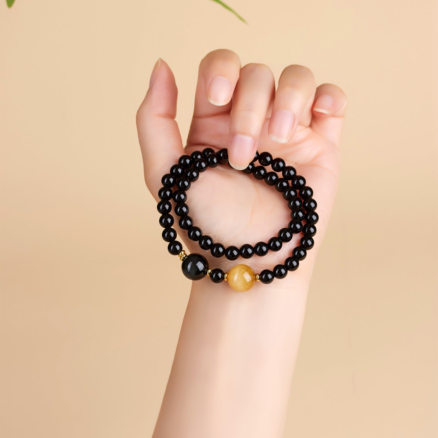 Natural Obsidian Gold Tiger Eye Double Circle Buddhist Bead Bracelet | Protection Wealth Spiritual Amulet