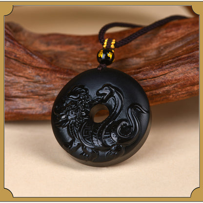 Natural Ice Obsidian Xuanwu Peace Pendant | Five Elements Hydration & Protection Unisex Necklace