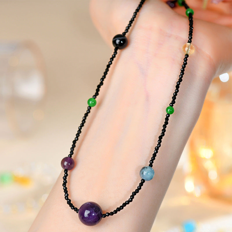 Twelve Zodiac Natural Crystal Multi-Gemstone Collarbone Necklace & Bracelet Set