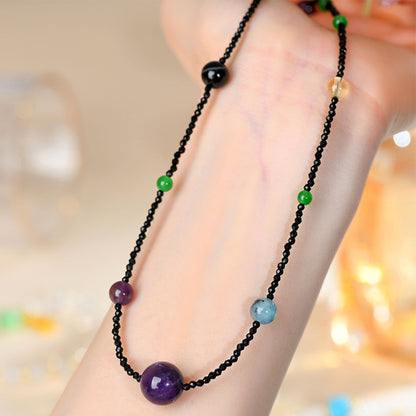 Twelve Zodiac Natural Crystal Multi-Gemstone Collarbone Necklace & Bracelet Set