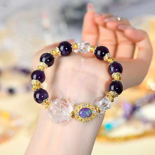 Natural Amethyst White Fox Bracelet – Elegant Love Charm for Spiritual Women