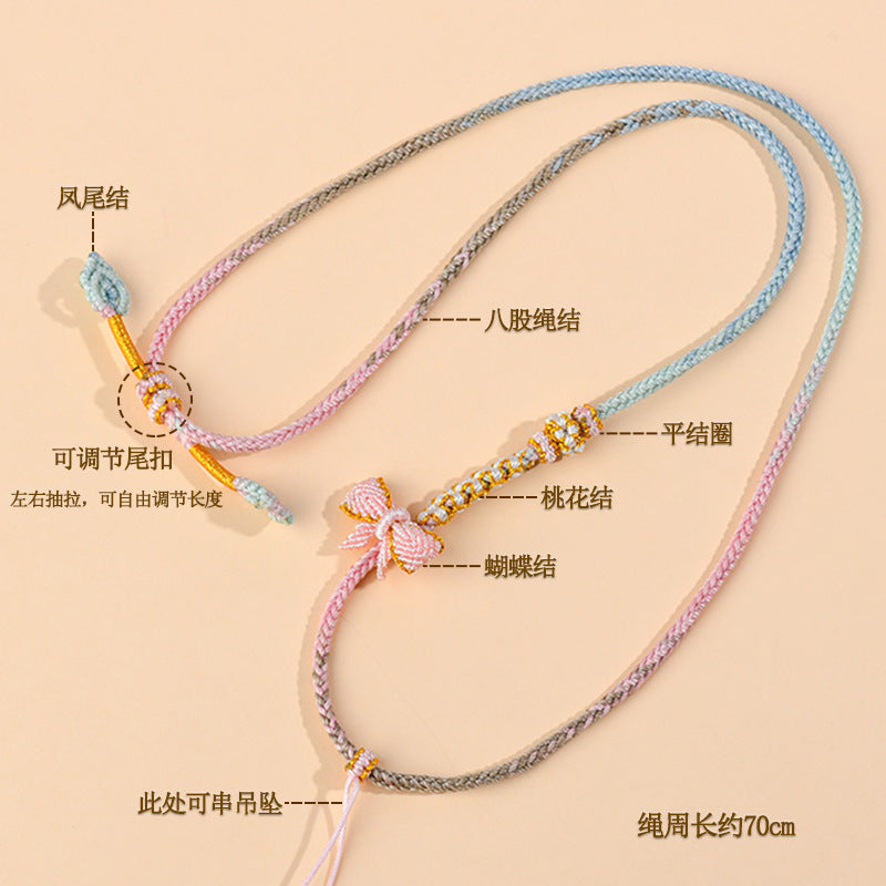 Butterfly Knot Golden Cord Jade Pendant Necklace - Handwoven DIY Charm for Eternal Harmony