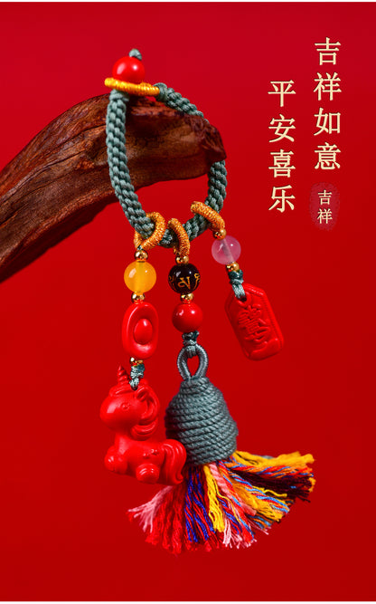 Imperial Red Cinnabar Zodiac Horse Keychain Pendant - Protection & Prosperity Talisman