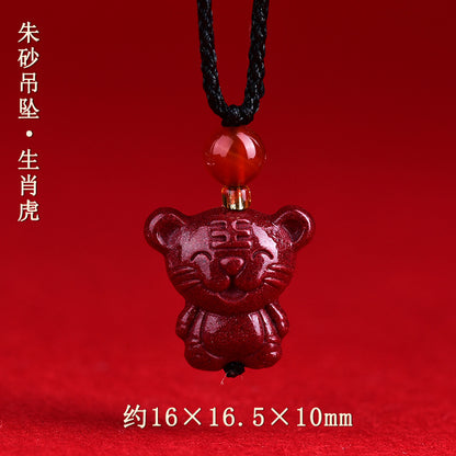 Natural High-Content Cinnabar Purple Gold Sand Zodiac Pendant Necklace for Couples - Spiritual Harmony and Fortune