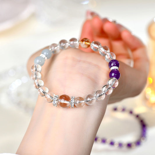 Natural Crystal Tower Bracelet with Amethyst Aquamarine Yellow Quartz for Women