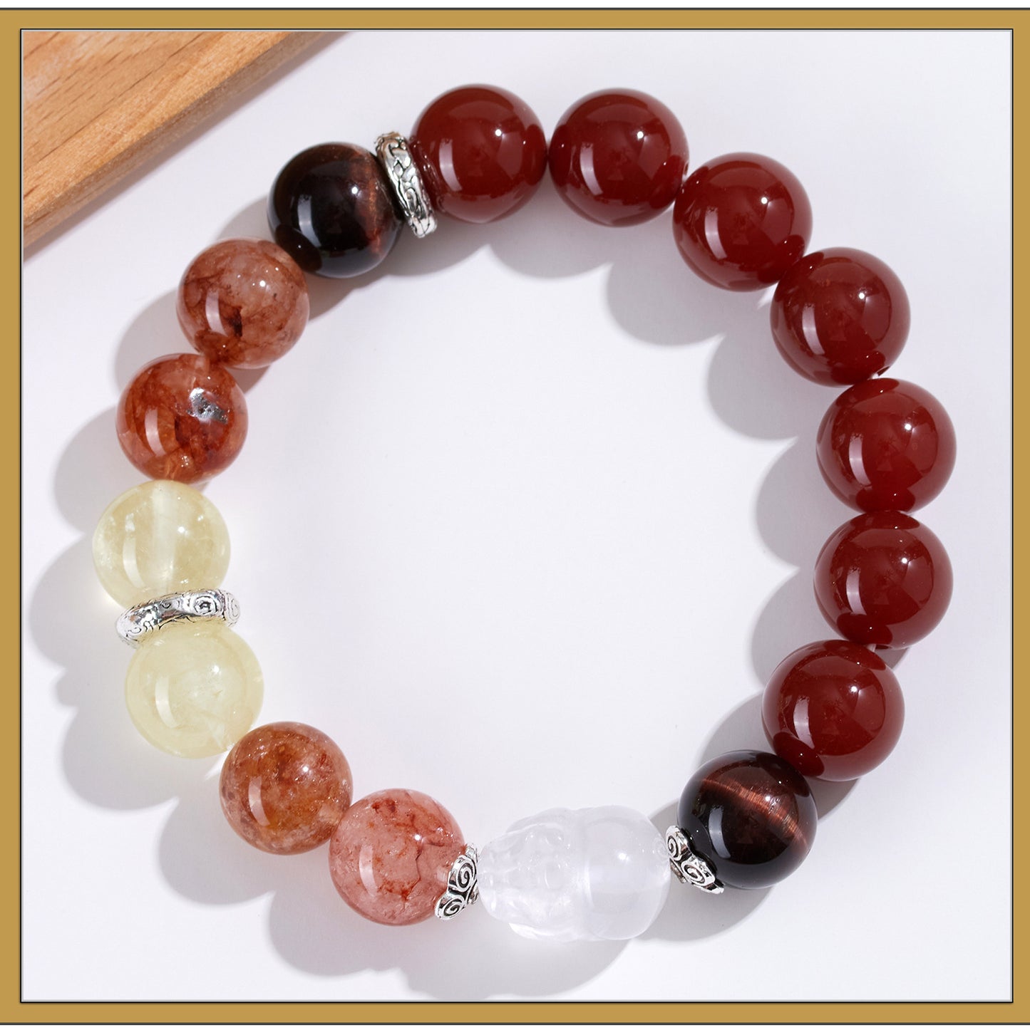 Natural Crystal Five Elements Bracelet with Lucky Pixiu - Unisex Couple Style for Balance and Wealth