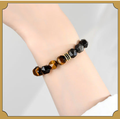 Golden Tiger Eye and Obsidian Faceted Irregular Bracelet - Unisex Couple Protection Charm