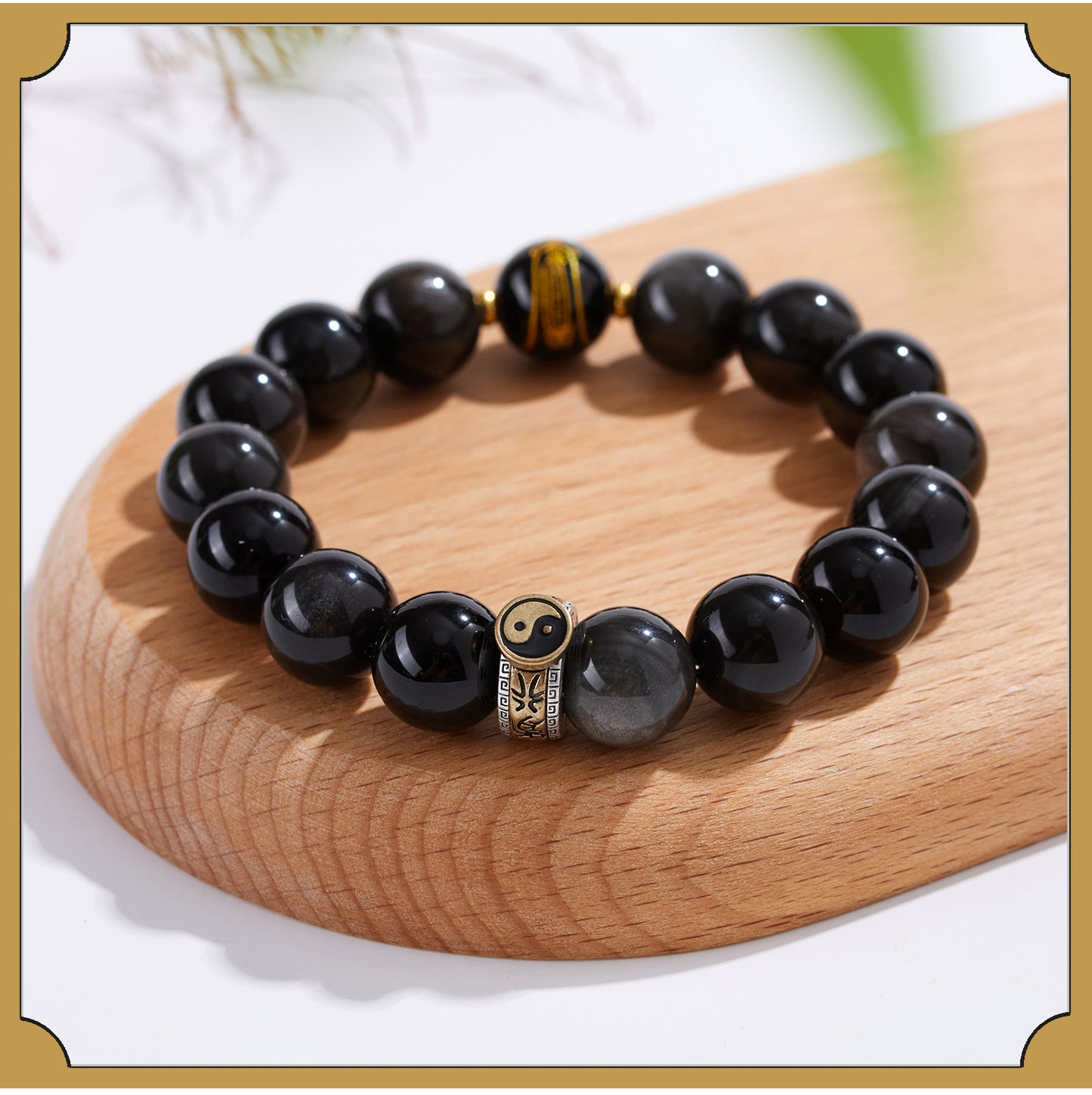 Natural Obsidian Nine-Character Mantra Bagua Bracelet - Zodiac Year Guardian & Couple Harmony