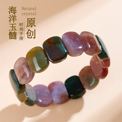 Natural Ocean Chalcedony Crystal Bracelet – Elegant Women's Accessory for Peace and Prosperity