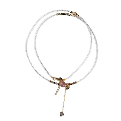 Tourmaline Amethyst Strawberry Crystal Multi-Circle Bracelet - Spiritual Protection & Elegant Necklace