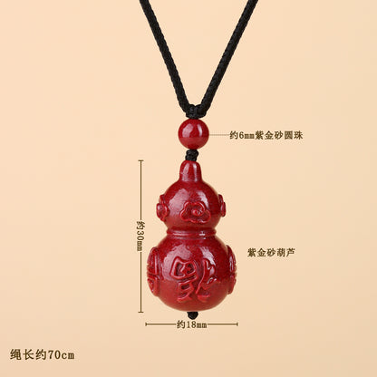 Natural Purple Gold Cinnabar Gourd Pendant Necklace - Feng Shui Lucky Charm for Wealth and Protection