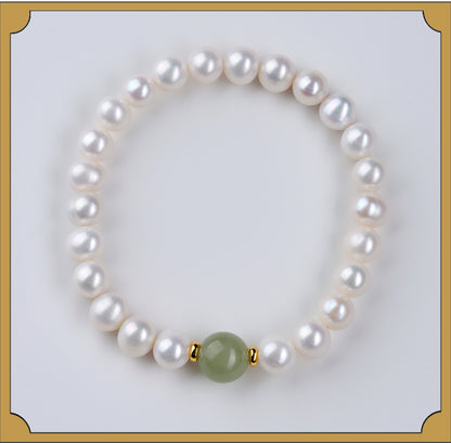 Natural Pearl & Hetian Jade Single Circle Bracelet | Elegant Light Luxury Women's Jewelry