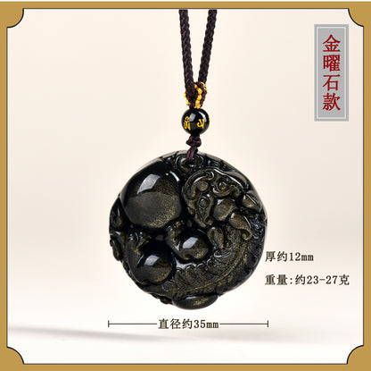Natural Gold Obsidian Pixiu Pendant - Lucky Charm Necklace for Wealth and Protection
