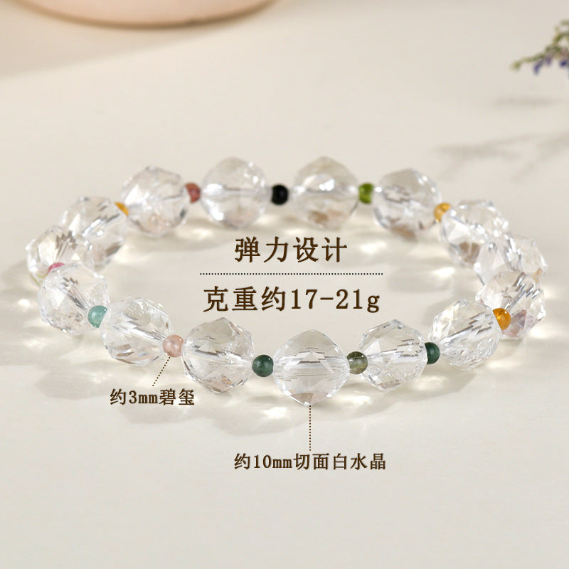 Natural Faceted White Crystal Tourmaline Bracelet | Spiritual Energy & Temple Elegance