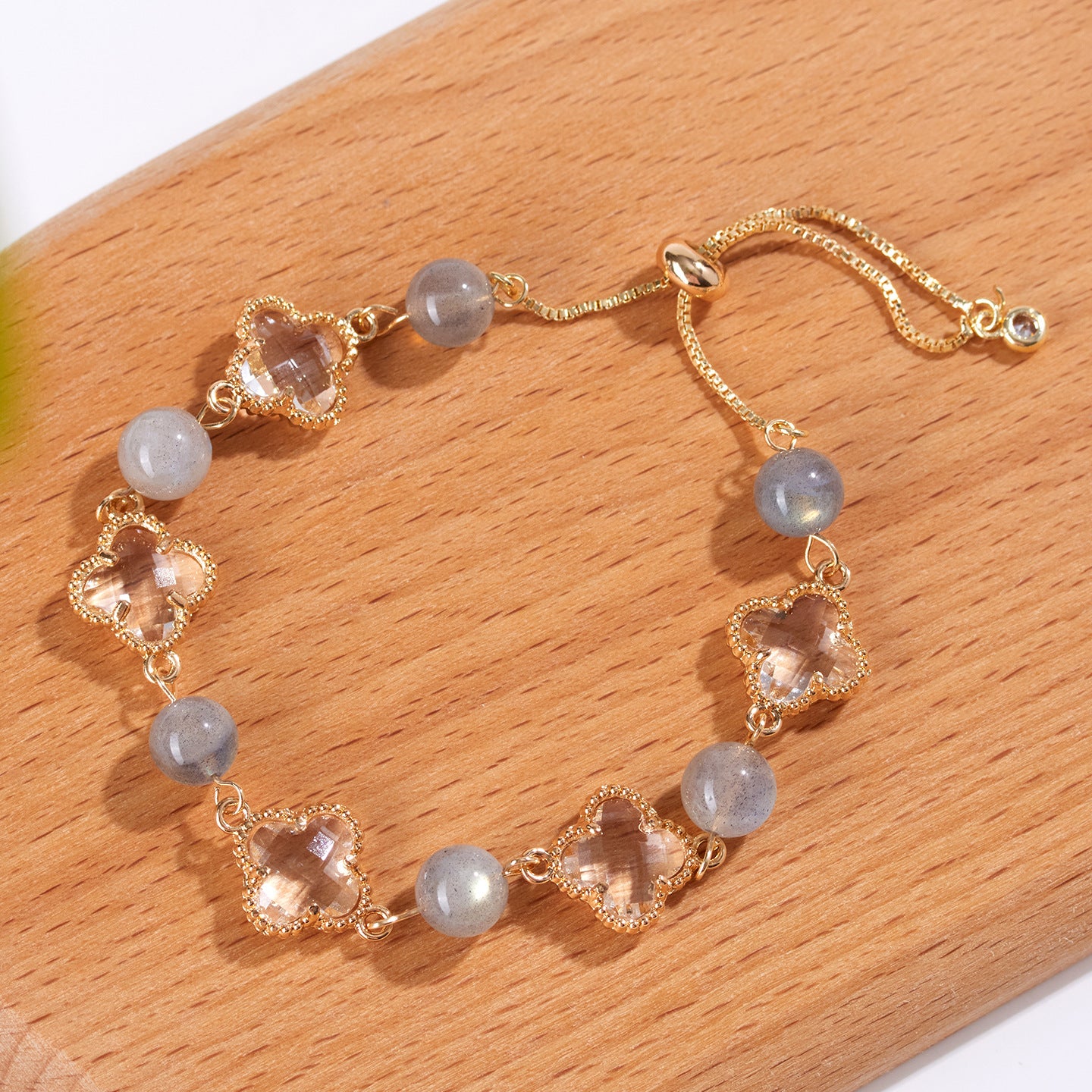 Natural Labradorite Four-Leaf Clover Bracelet | Lucky Charm & Spiritual Protection for Women