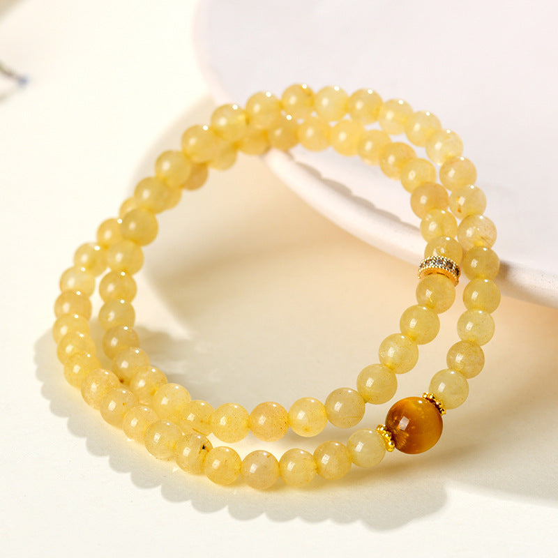 Golden Rutilated Quartz & Tiger Eye Double Circle Bracelet | Wealth & Protection Amulet for Women