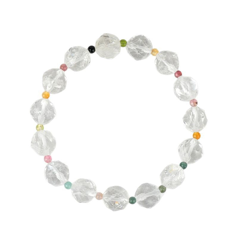 Natural Faceted White Crystal Tourmaline Bracelet | Spiritual Energy & Temple Elegance